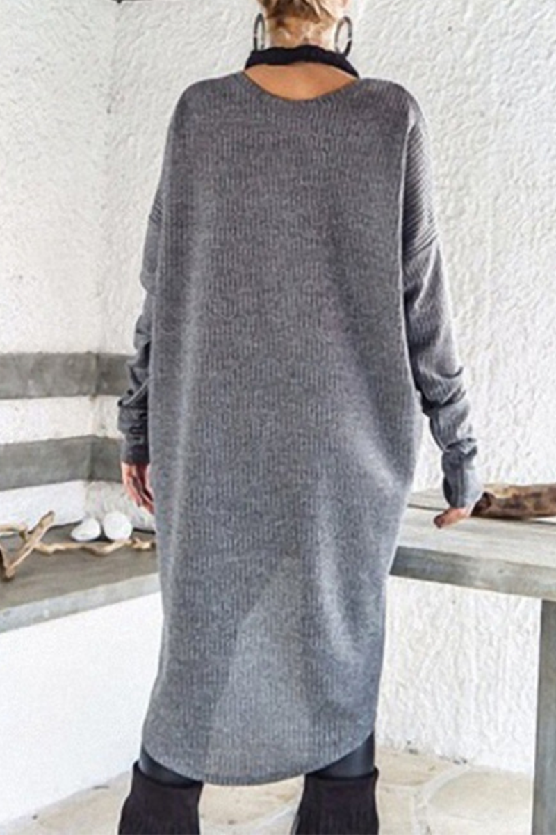 Casual Solid Split Joint Asymmetrical O Neck A Line Dresses - Fashionpara