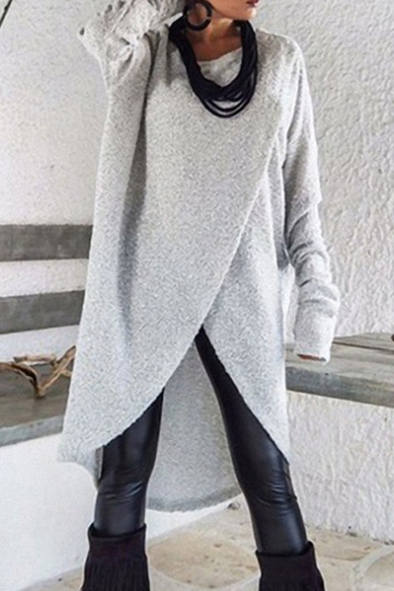 Casual Solid Split Joint Asymmetrical O Neck A Line Dresses - Fashionpara