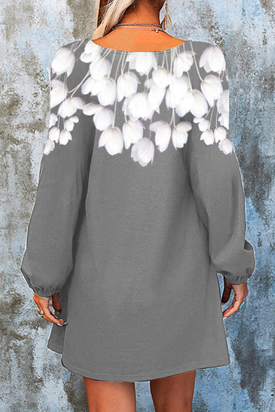 Casual Floral Split Joint  Contrast V Neck A Line Dresses - Fashionpara