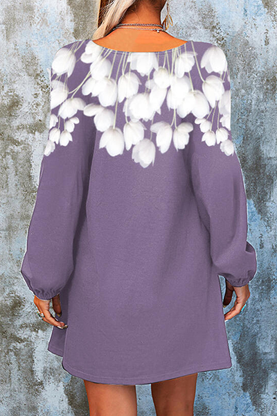 Casual Floral Split Joint  Contrast V Neck A Line Dresses - Fashionpara