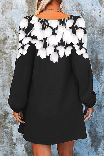 Casual Floral Split Joint  Contrast V Neck A Line Dresses - Fashionpara