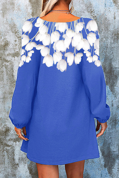 Casual Floral Split Joint  Contrast V Neck A Line Dresses - Fashionpara