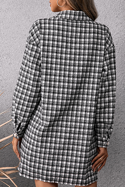Fashion Casual Plaid Pocket Buckle Shirt Dress Dresses (Without Belt) - Fashionpara