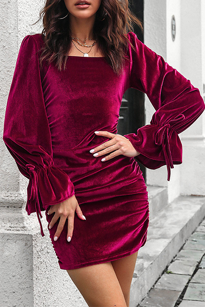 Fashion Elegant Solid Split Joint Fold Square Collar Dresses - Fashionpara