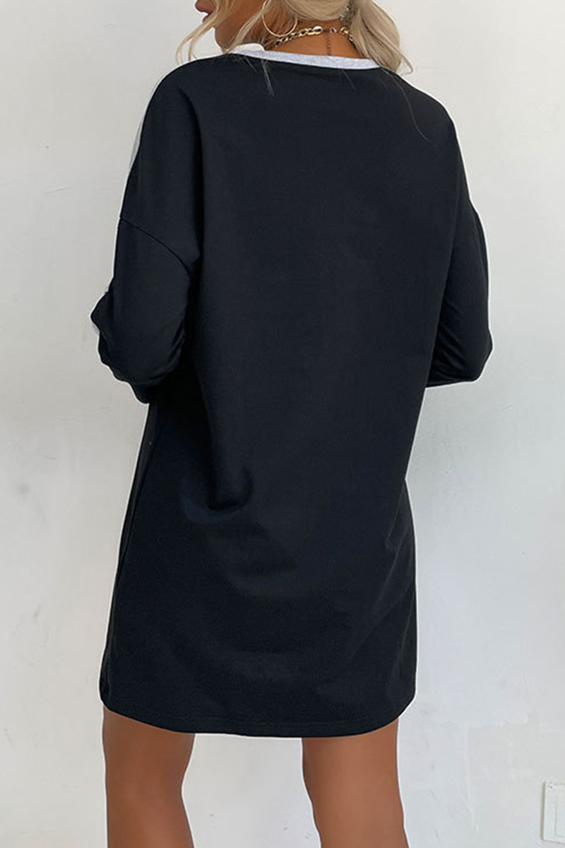 Street Patchwork Lace  Contrast O Neck Dresses - Fashionpara