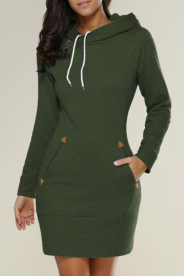 Casual Solid Split Joint Draw String Hooded Collar Dresses(5 colors) - Fashionpara