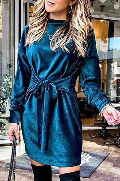 Fashion Elegant Solid Split Joint Strap Design O Neck A Line Dresses(4 colors) - Fashionpara