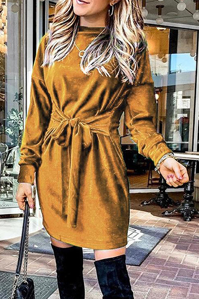 Fashion Elegant Solid Split Joint Strap Design O Neck A Line Dresses(4 colors) - Fashionpara