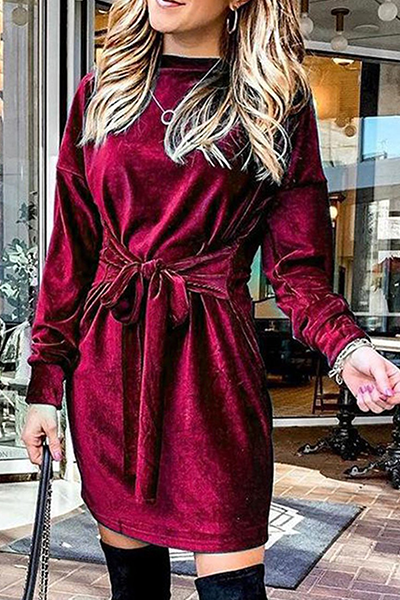 Fashion Elegant Solid Split Joint Strap Design O Neck A Line Dresses(4 colors) - Fashionpara