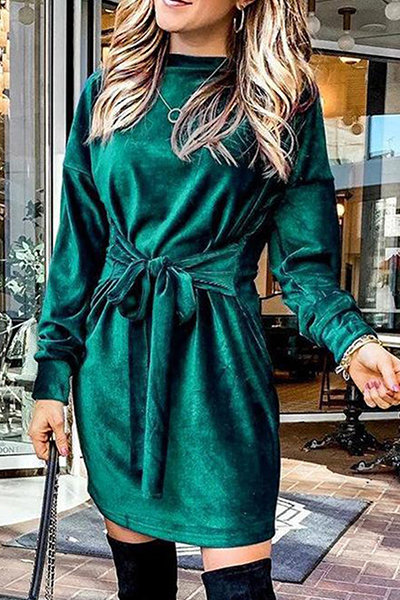 Fashion Elegant Solid Split Joint Strap Design O Neck A Line Dresses(4 colors) - Fashionpara