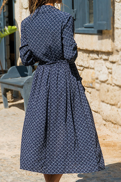 Fashion Casual Print Pocket Buckle Turndown Collar Shirt Dress Dresses - Fashionpara