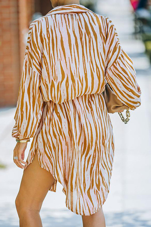 Fashion Casual Striped Buckle With Belt Turndown Collar Shirt Dress Dresses(7 colors) - Fashionpara