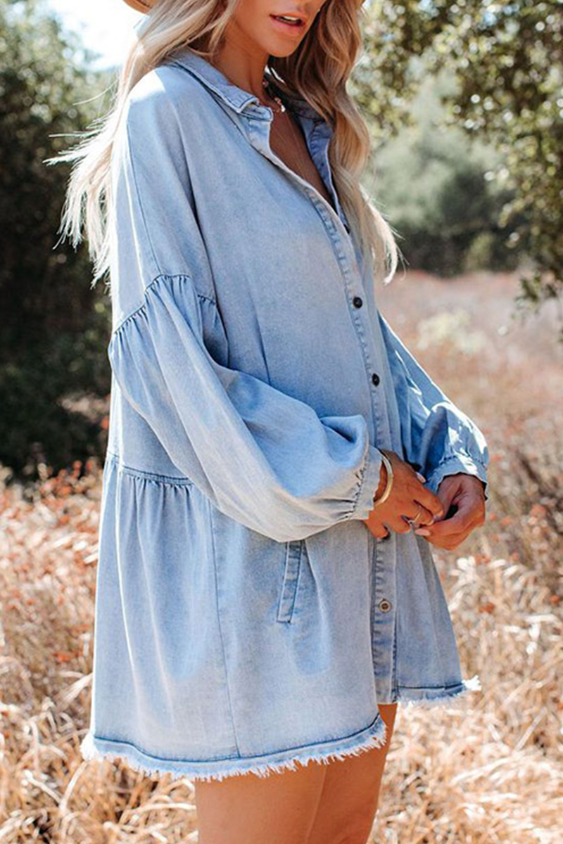 Casual Solid Patchwork Turndown Collar Straight Dresses - Fashionpara