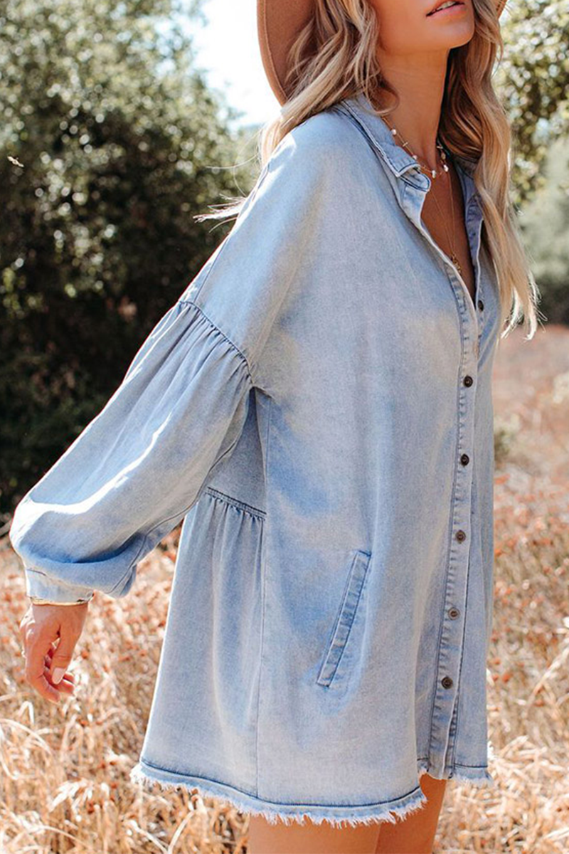 Casual Solid Patchwork Turndown Collar Straight Dresses - Fashionpara