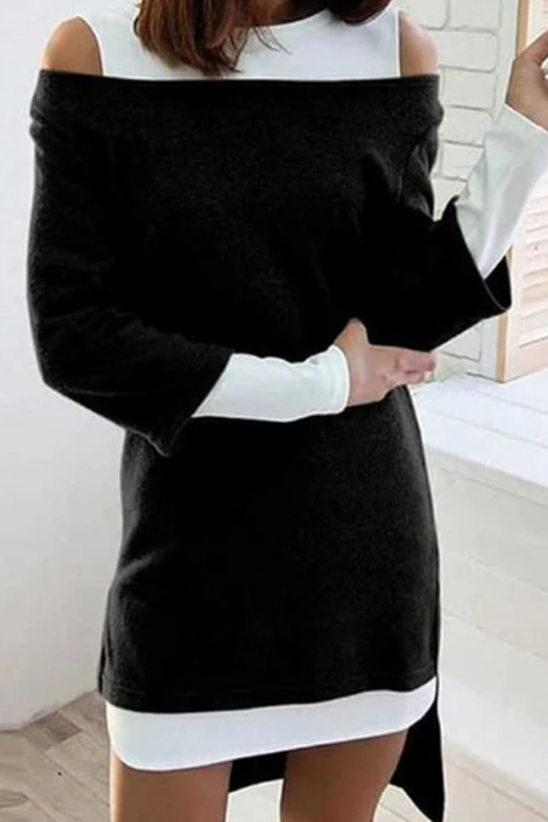 Casual Solid Patchwork O Neck Straight Dresses - Fashionpara