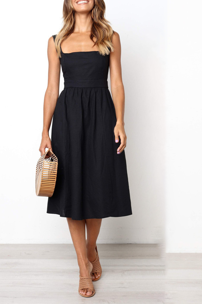 Casual Solid Patchwork Square Collar Cake Skirt Dresses(3 Colors) - Fashionpara