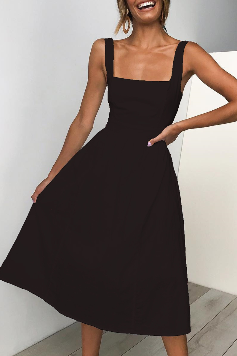 Casual Solid Patchwork Square Collar Cake Skirt Dresses(3 Colors) - Fashionpara