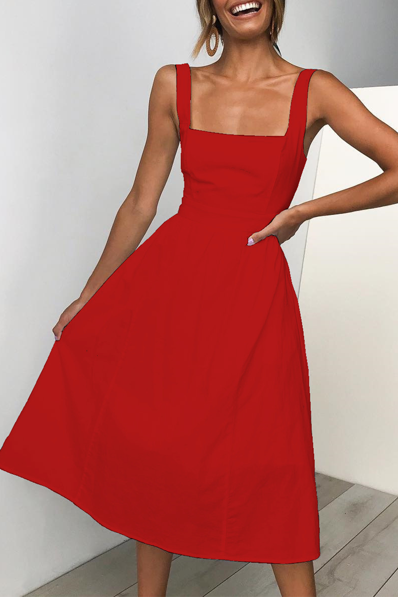 Casual Solid Patchwork Square Collar Cake Skirt Dresses(3 Colors) - Fashionpara