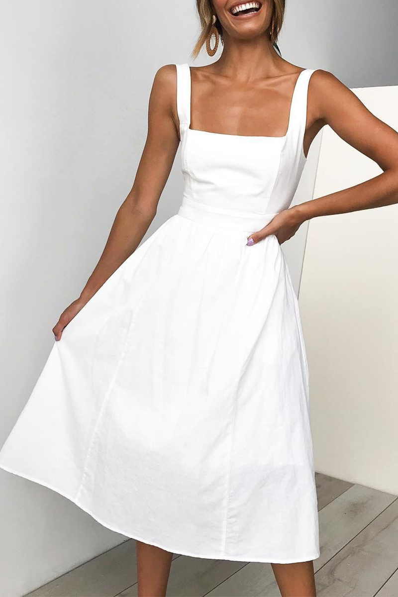 Casual Solid Patchwork Square Collar Cake Skirt Dresses(3 Colors) - Fashionpara