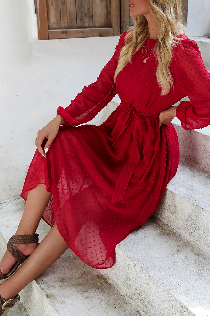 Casual Solid Split Joint O Neck Waist Skirt Dresses - Fashionpara