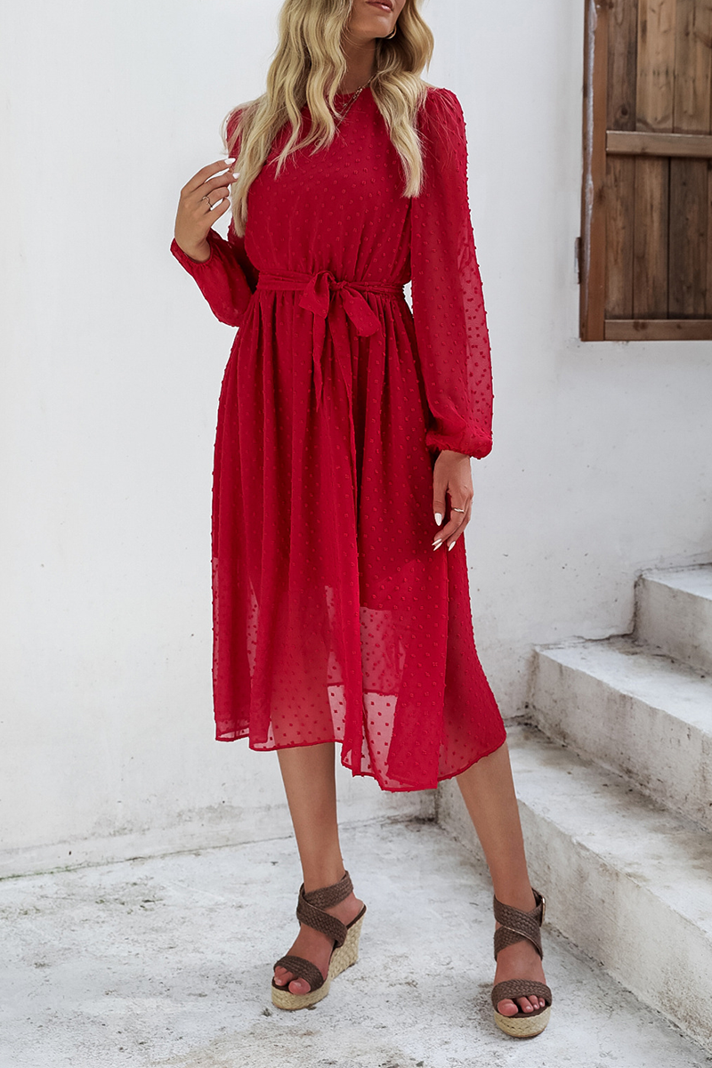 Casual Solid Split Joint O Neck Waist Skirt Dresses - Fashionpara