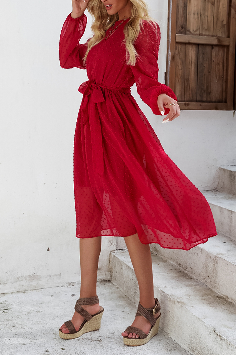 Casual Solid Split Joint O Neck Waist Skirt Dresses - Fashionpara