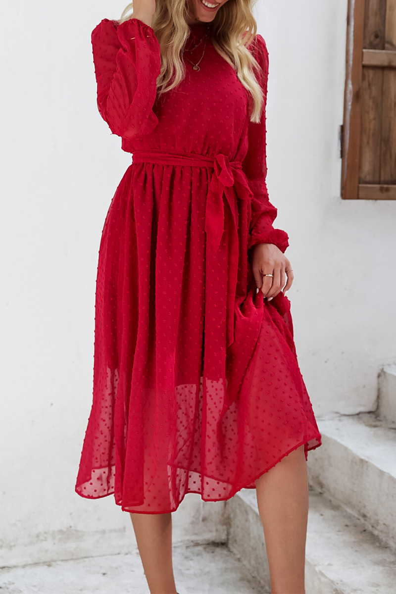 Casual Solid Split Joint O Neck Waist Skirt Dresses - Fashionpara