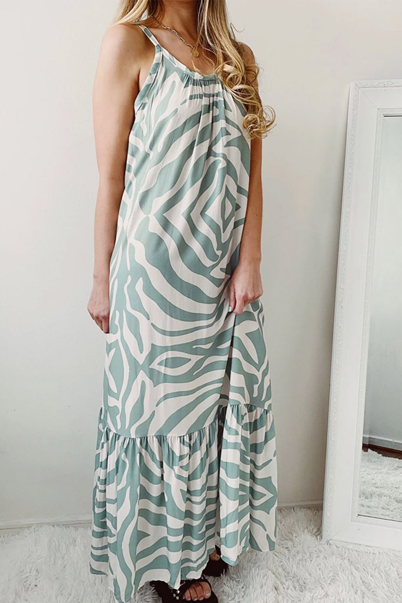 Casual Print Split Joint Spaghetti Strap Straight Dresses - Fashionpara