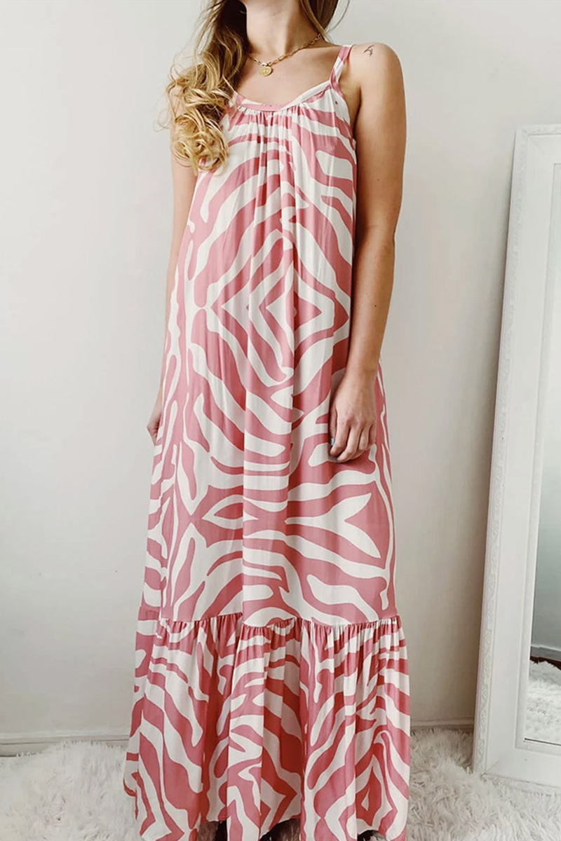 Casual Print Split Joint Spaghetti Strap Straight Dresses - Fashionpara