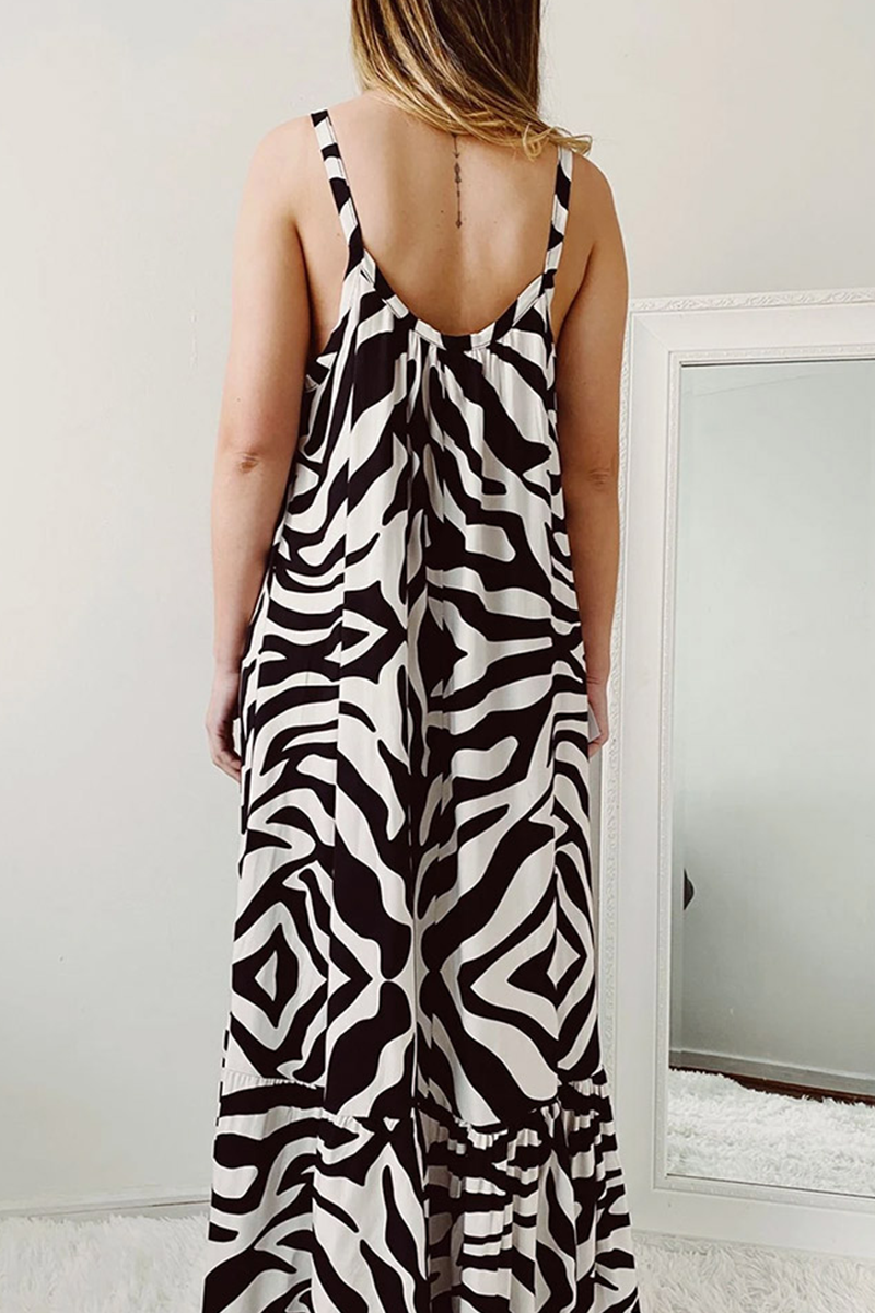 Casual Print Split Joint Spaghetti Strap Straight Dresses - Fashionpara