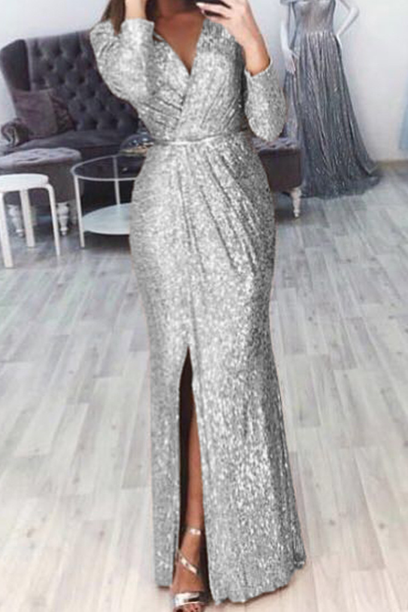 Sexy Solid Slit V Neck Trumpet Mermaid Dresses(7 colors) - Fashionpara