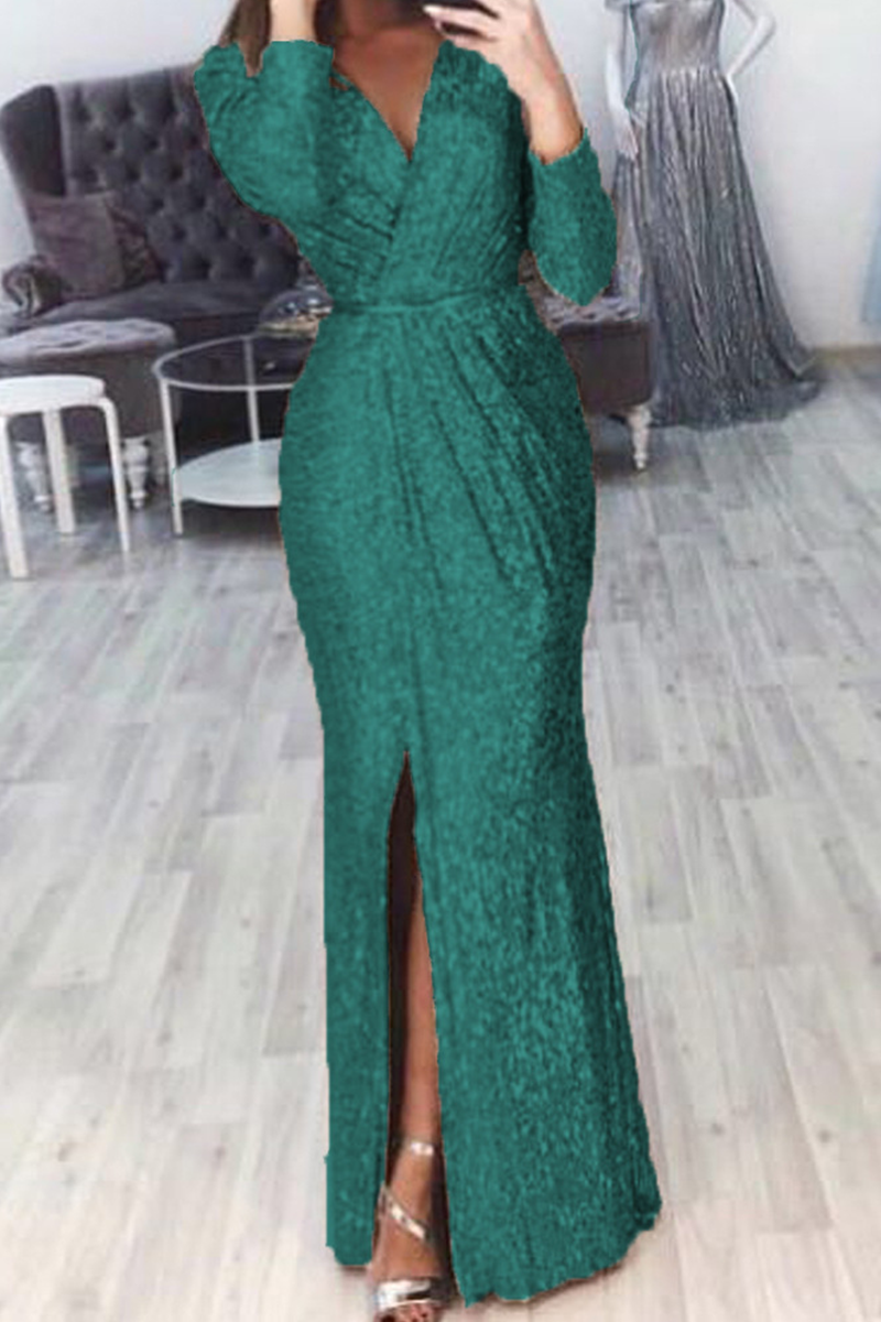 Sexy Solid Slit V Neck Trumpet Mermaid Dresses(7 colors) - Fashionpara