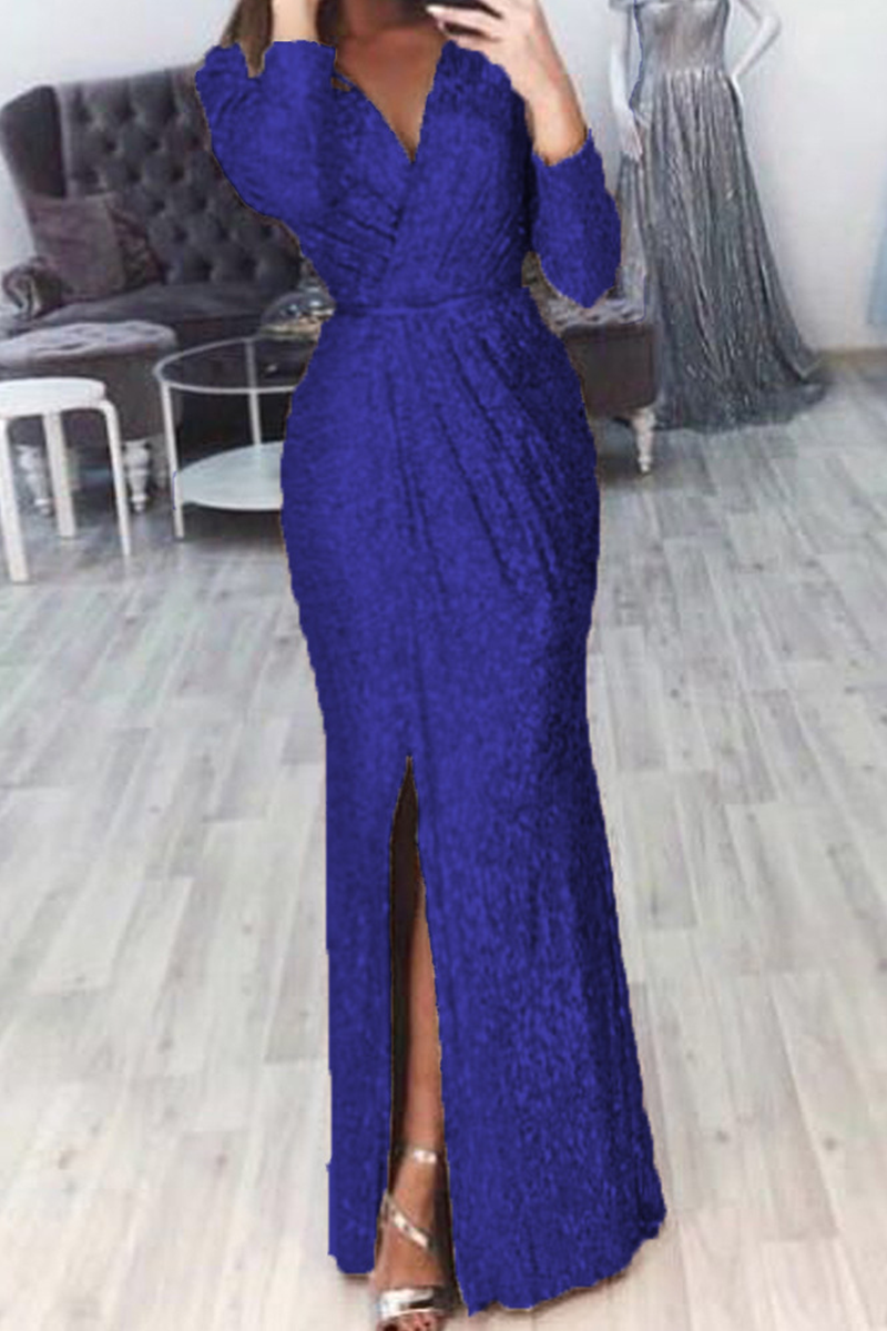 Sexy Solid Slit V Neck Trumpet Mermaid Dresses(7 colors) - Fashionpara