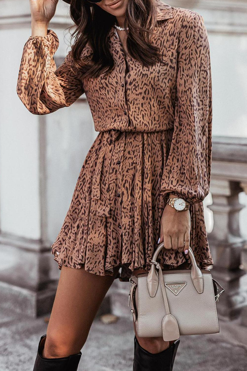 Casual Print Split Joint O Neck Cake Skirt Dresses(3 colors) - Fashionpara