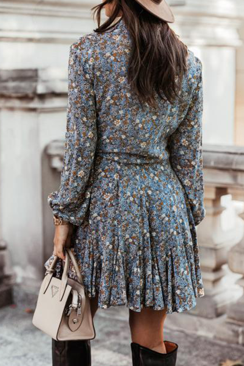 Casual Print Split Joint O Neck Cake Skirt Dresses(3 colors) - Fashionpara