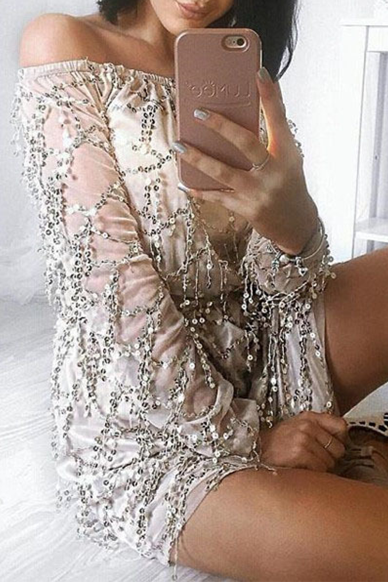 Sexy Solid Tassel Off the Shoulder Waist Skirt Dresses - Fashionpara