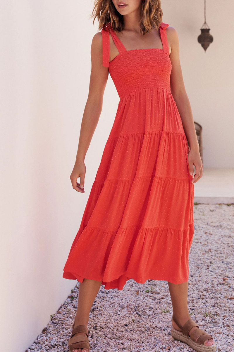 Casual Solid Bandage Square Collar Cake Skirt Dresses(3 colors) - Fashionpara