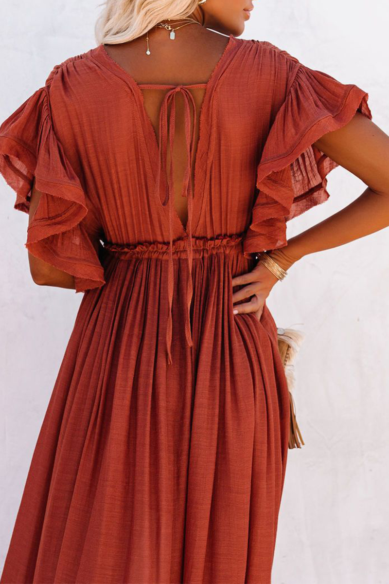 Casual Solid Split Joint V Neck Cake Skirt Dresses(3 colors) - Fashionpara