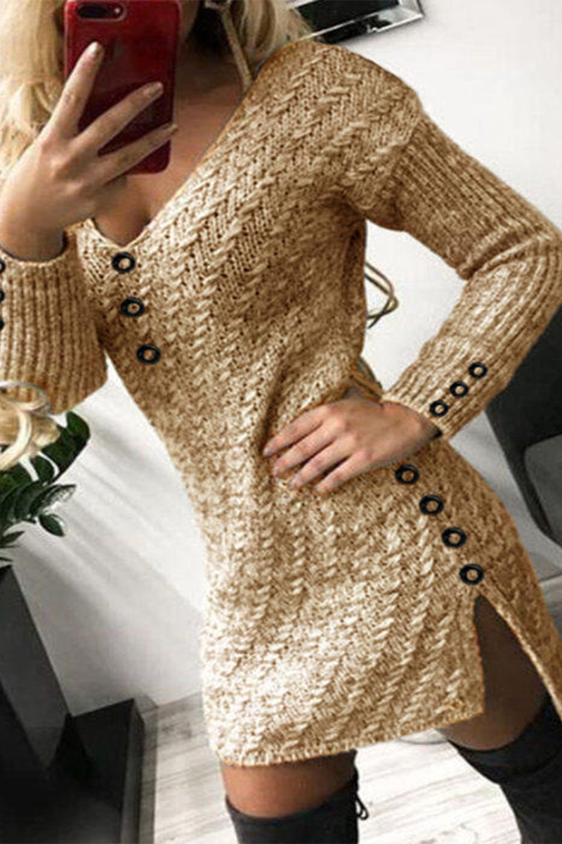 Casual Print Split Joint V Neck Pencil Skirt Dresses - Fashionpara