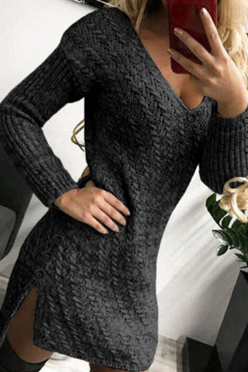 Casual Print Split Joint V Neck Pencil Skirt Dresses - Fashionpara