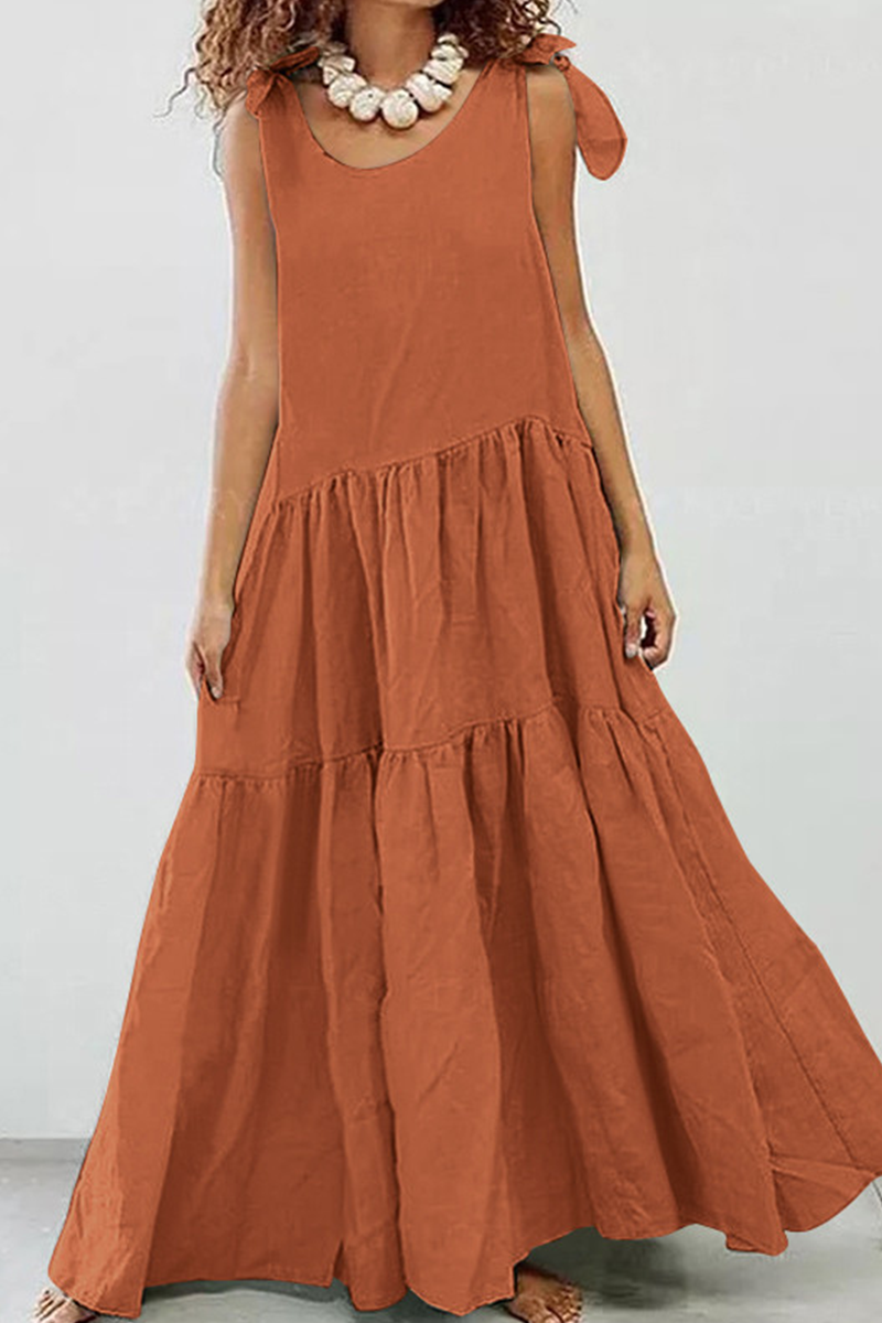 Casual Solid Patchwork O Neck Cake Skirt Dresses(5 Colors) - Fashionpara