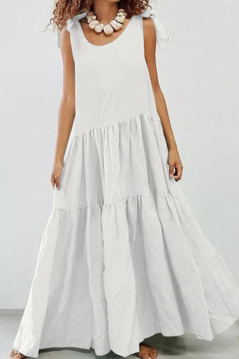 Casual Solid Patchwork O Neck Cake Skirt Dresses(5 Colors) - Fashionpara