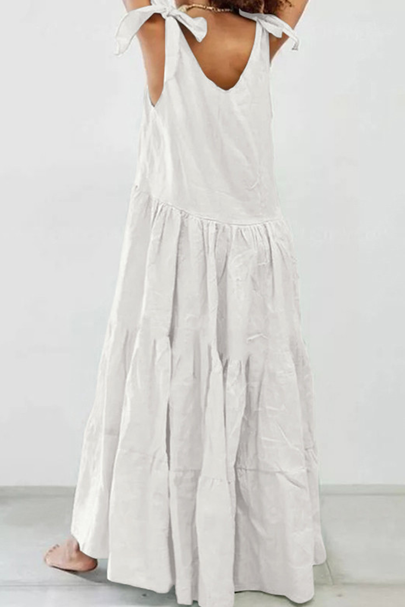 Casual Solid Patchwork O Neck Cake Skirt Dresses(5 Colors) - Fashionpara