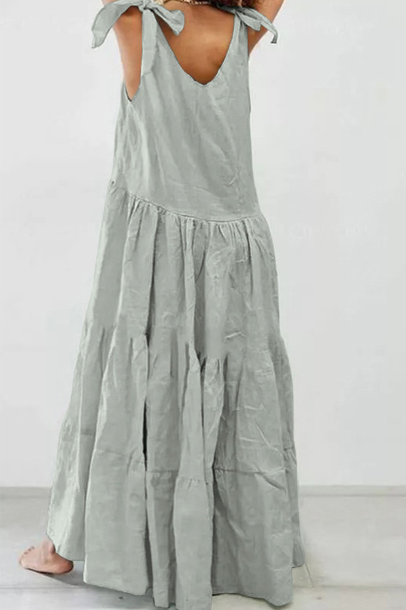 Casual Solid Patchwork O Neck Cake Skirt Dresses(5 Colors) - Fashionpara