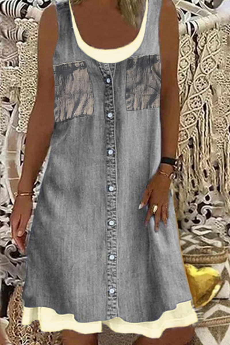 Fashion Street Solid Split Joint U Neck A Line Dresses - Fashionpara