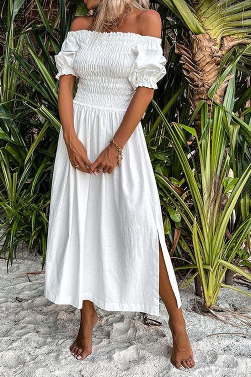 Casual Solid Patchwork Off the Shoulder Waist Skirt Dresses - Fashionpara