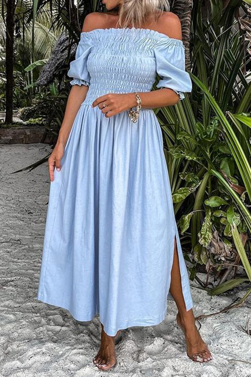 Casual Solid Patchwork Off the Shoulder Waist Skirt Dresses - Fashionpara