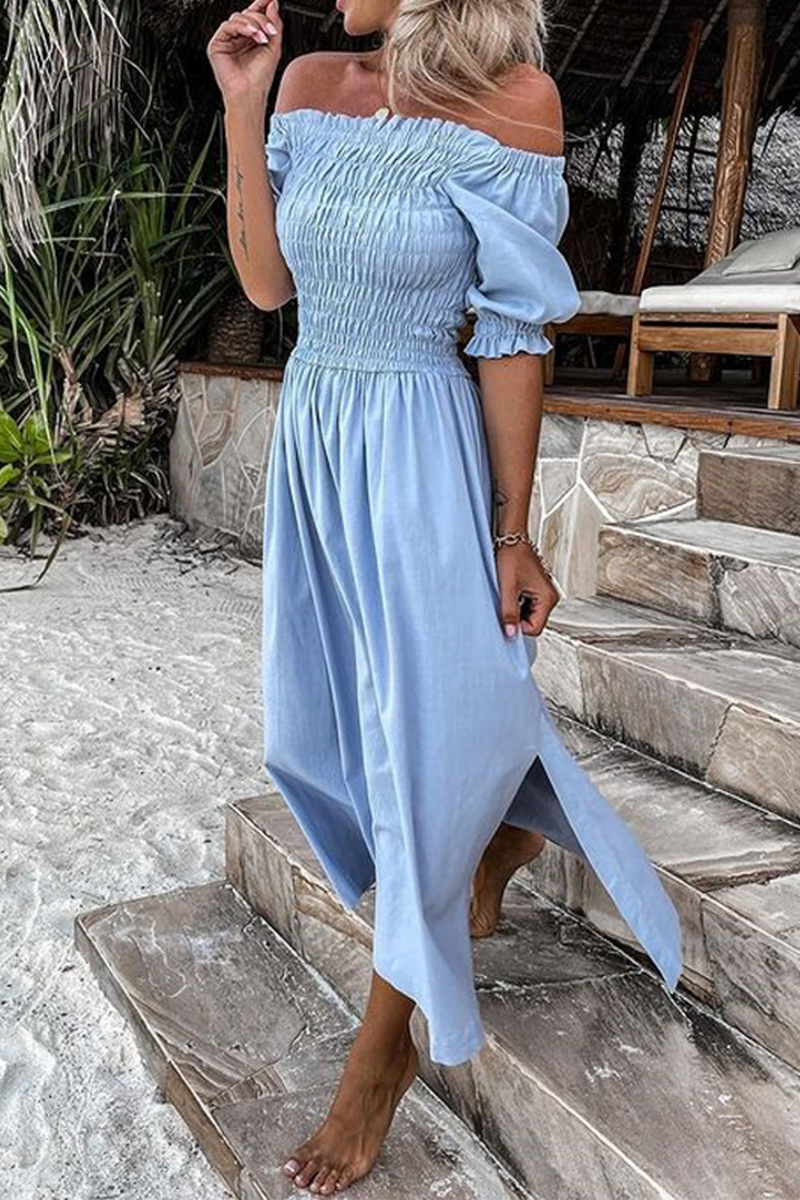 Casual Solid Patchwork Off the Shoulder Waist Skirt Dresses - Fashionpara