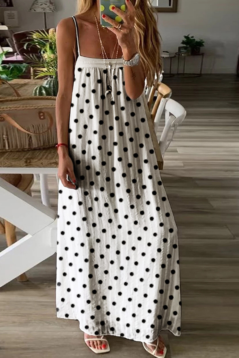 Casual Print Split Joint Spaghetti Strap Straight Dresses - Fashionpara