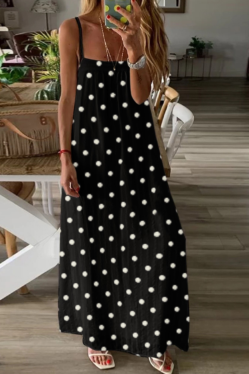 Casual Print Split Joint Spaghetti Strap Straight Dresses - Fashionpara